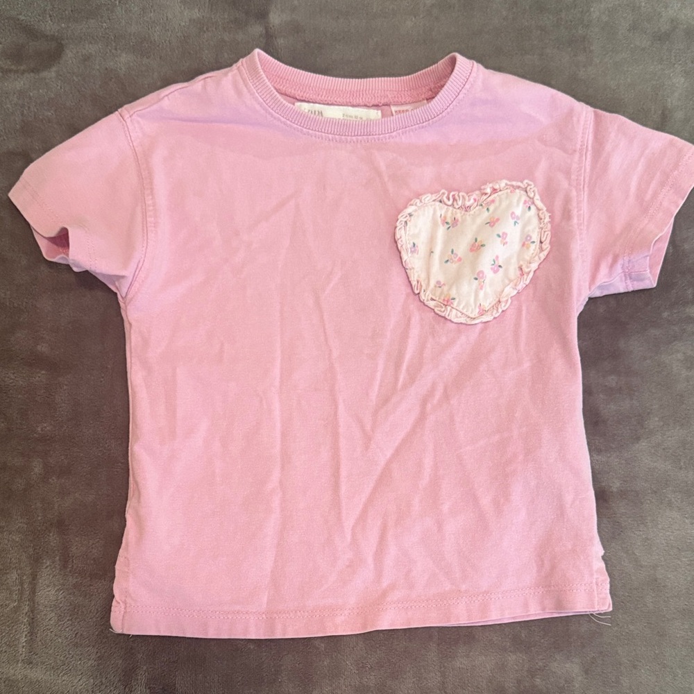 Zara Light Pink Kids Tee with Floral Heart
